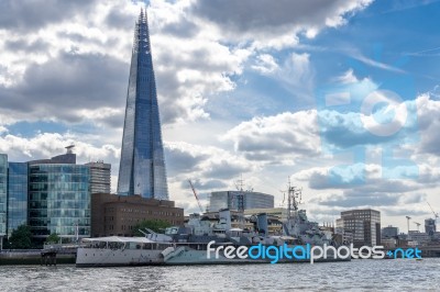 View Of The Shard And Hms Belfast In London Stock Photo