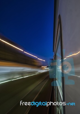 View Of The Speed Of The Train Stock Photo