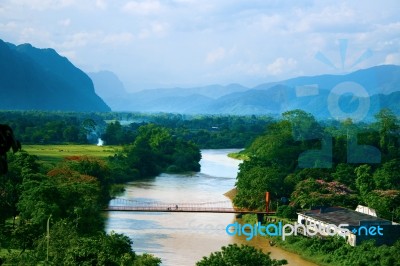 View Of Vangvieng, Laos Stock Photo