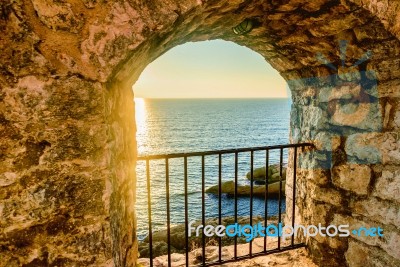 View On The Sea From The Fortress Window In Old Town Ulcinj, Montenegro Stock Photo