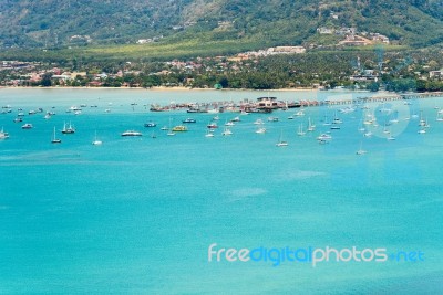 View Sea And Pier For Travel Boat In Phuket Island, Thailand Stock Photo
