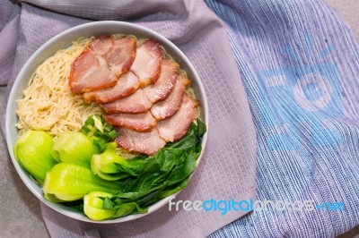 View Top Pork Noodle On Background Stock Photo