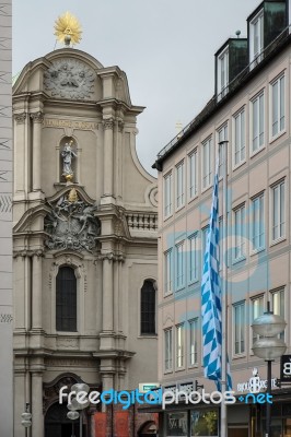 View Towards The Church Of The Holy Spirit In Munich Stock Photo