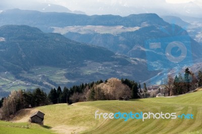 View Towards The Dolomites From Above Villanders Stock Photo