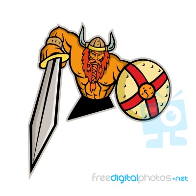 Viking Warrior Sword And Shield Mascot Stock Image