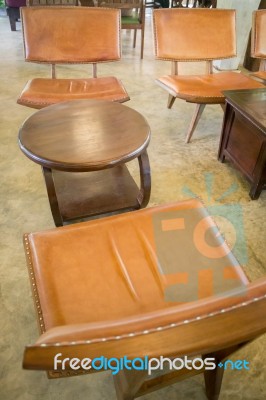 Vintage Brown Leather And Wood Chair Stock Photo