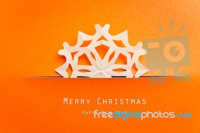 Vintage Christmas Postcard With True Paper Snowflakes Stock Photo