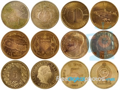 Vintage Rare Coins Of Different Countries Stock Photo