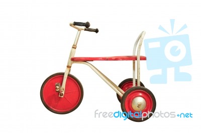 Vintage Red Tricycle Isolated On White Stock Photo