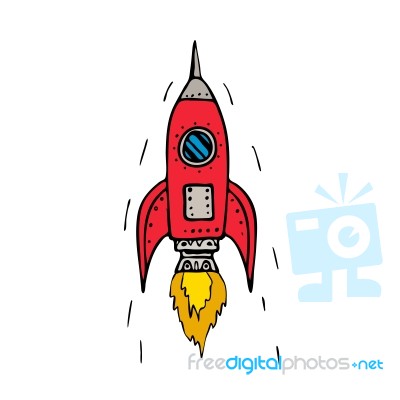 Vintage Rocket Ship Blasting Off Drawing Stock Image