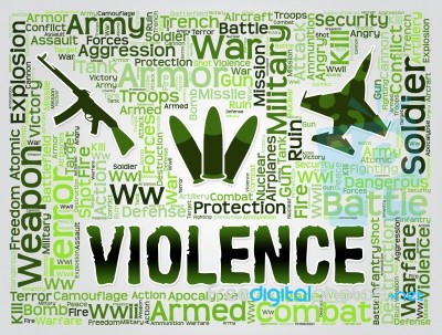 Violence Words Represent Brute Force And Brutality Stock Image