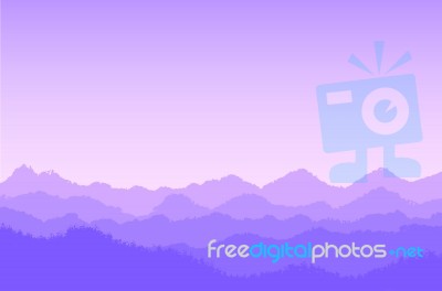 Violet Mountain Landscape With Fog And Forest -  Illustrat Stock Image