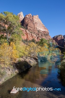 Virgin River Meandering Through The Mountains Of Zion Stock Photo