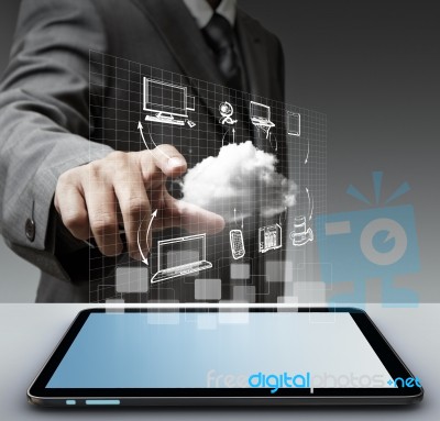 Virtual Cloud Network Concept Stock Photo