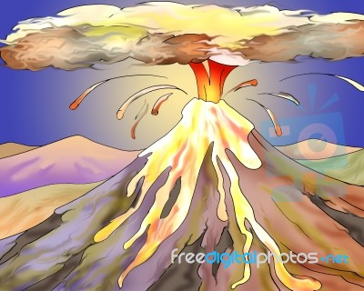 Volcano Eruption With Hot Lava Illustration Stock Image