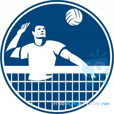 Volleyball Player Spiking Ball Circle Icon Stock Image