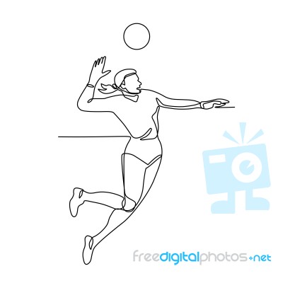 Volleyball Player Striking Ball Continuous Line Stock Image