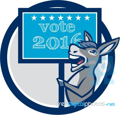 Vote 2016 Democrat Donkey Mascot Circle Cartoon Stock Image