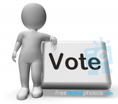 Vote Button With Character Shows Options Voting Or Choice Stock Image
