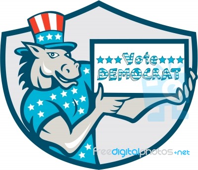 Vote Democrat Donkey Mascot Shield Cartoon Stock Image