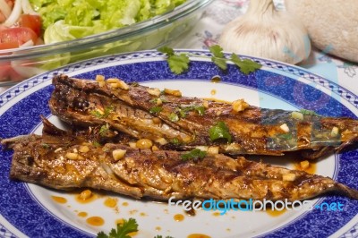 Wahoo Grilled Fish Meal Stock Photo