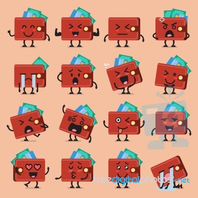 Wallet Character Emoji Set Stock Image
