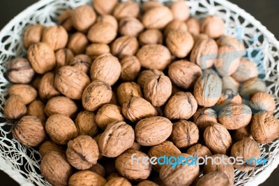 Walnuts In A Basket Stock Photo
