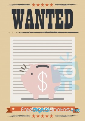 Wanted Piggy Bank Poster Stock Image