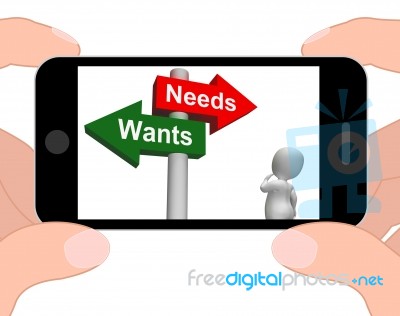 Wants Needs Signpost Displays Materialism Want Need Stock Image