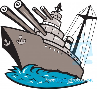 Warship Battleship Boat With Big Guns Stock Image