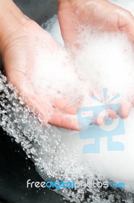 Washing Hands With Soap Stock Photo