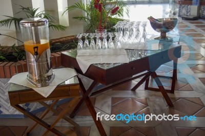 Water Filter With Glasses, Arranged Nicely Stock Photo
