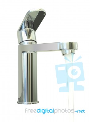 Water Flow Faucet On White Background Stock Photo