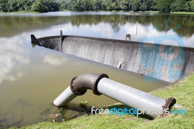 Water Supply Pipe And Dam Stock Photo