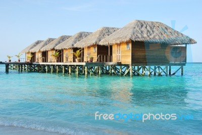 Water Villas In Maldives Stock Photo