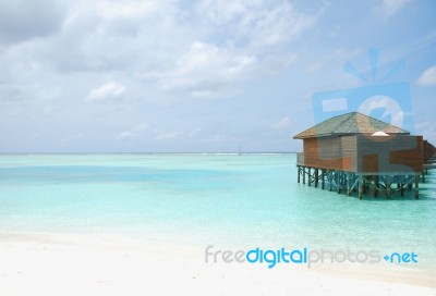 Water Villas In Maldives (beach Scene) Stock Photo
