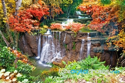 Waterfall In Spring Season Stock Photo
