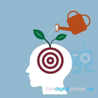Watering Target Plant In Human Head Stock Image