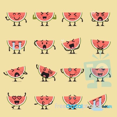 Watermelon Character Emoji Set Stock Image