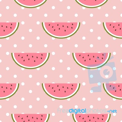 Watermelon Seamless Pattern With Polka Dot Stock Image