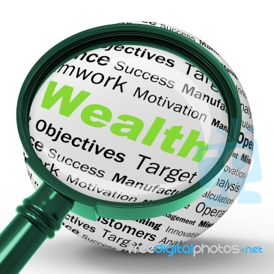 Wealth Magnifier Definition Shows Fortune Or Accounting Treasure… Stock Image