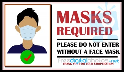 Wear Surgical Mask Sign And Symbol. Medical Mask. The Sign For Wearing Face Covering To Prevent The Spread Of Covid-19. Please Do Not Enter Without A Face Covering Stock Photo