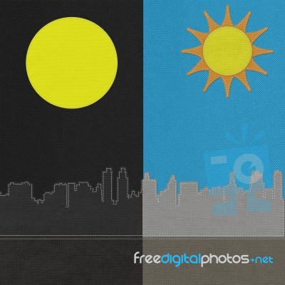 Weather Seasonal Concept In Stitch Style On Fabric Background Stock Image