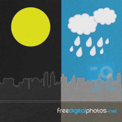 Weather Seasonal Concept In Stitch Style On Fabric Background Stock Image