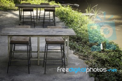 Weathered Old Outdoors Table And Chairs Set Stock Photo