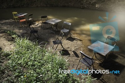 Weathered Old Outdoors Table And Chairs Set Stock Photo