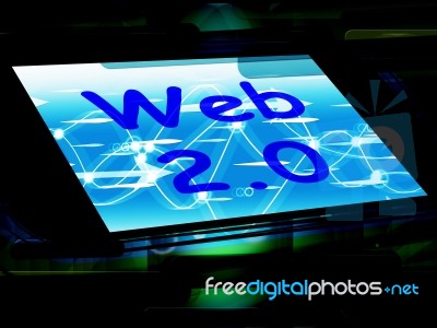 Web 2.0 On Screen Means Net Web Technology And Network Stock Image