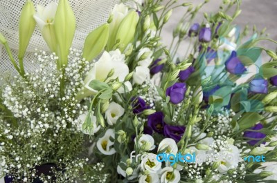 Wedding Bouquet White And Purple Stock Photo