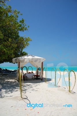 Wedding Tent On A Maldivian Island Stock Photo