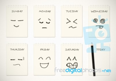 Weekly Calendar With Face Drawing Stock Image